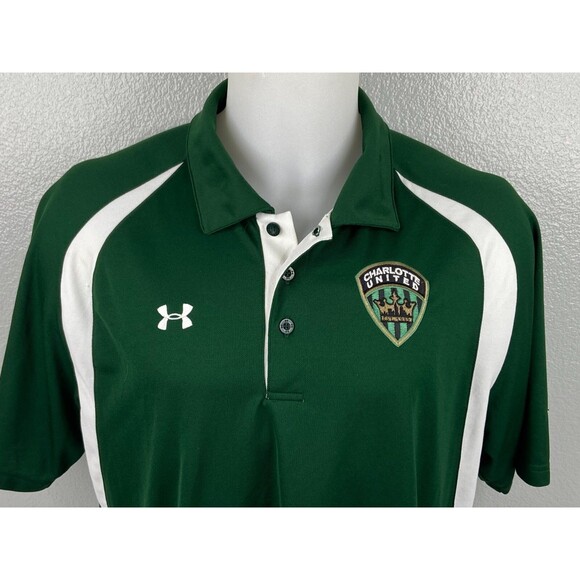 Charlotte United Soccer Men XL Polo Shirt Under Armour Green Heat Gear Loose Fit - Picture 2 of 9